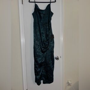 Lulus Emerald Green Satin Jacquard Maxi Dress